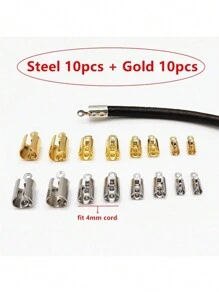 20 个/包 金色不锈钢绳端盖适合 1.5 毫米/2 毫米/2.5 毫米/3 毫米/4 毫米/5 毫米皮绳端盖扣端盖折叠扣项链连接器压接珠用于珠宝制作配件 - 不銹鋼夾扣 - 查看 22
