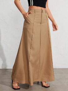 Striped Umbrella Skirt With Feminine Design - 棕色 - 查看 1