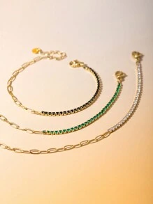 1pc Vintage Luxury 18K Gold Plated Stainless Steel Rhinestone Decor Chain Bracelet, Daily Wear & Wedding Gift For Women