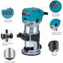 Palm Router Trimmer Woodworking Hand Router With Trimmer Base Handheld Compact Trim Router Power Routers Tool 15pcs 6.35mm Router Bit Set - as pic - View 2