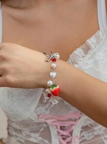 1 Peça Colar de Morango Estilo Doce para Mulheres, Colar Pingente de Contas de Folha de Morango, Adequado para a Maioria das Pessoas Usarem, como Presente para Namoradas, Presentes de Feriado, Dia dos Namorados, Mãe, Dia das Mães, Presente