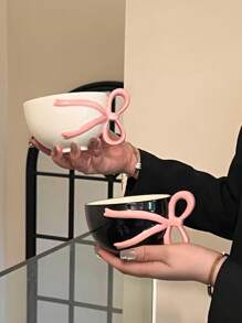 1 件公主风格女孩蝴蝶结咖啡杯，少女 3D 蝴蝶结手柄陶瓷杯，拿铁/卡布奇诺杯，早餐杯，送给女朋友/最好的朋友的生日返校礼物 - 彩色 - 查看 10