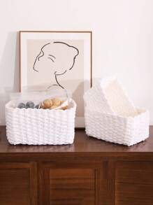 1 pezzo di cestino portaoggetti intrecciato a mano, design intrecciato creativo per cestino portaoggetti per la casa, organizzazione e conservazione domestica, adatto per soggiorno, camera da letto, dormitorio e accessori per ufficio, decorazione per la casa, decorazione in stile fattoria, Cestino portaoggetti in erba marina in stile boho con accenti in legno e rattan, decorazione moderna per patio e giardino