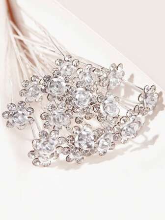 20 stuks dames haarclips met strass steentjes in de vorm van een roos, elegante stijl, geschikt voor Valentijnsdag, bruiloft, bruidskapsel en knotkapsels - marineblauw