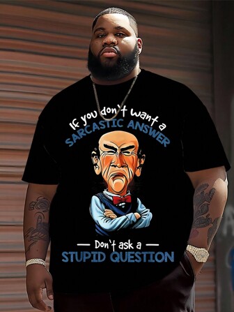 Grafisk T-shirt för män i stora storlekar för män, stickat polyestertyg, rund hals, Casual Fit, Unik grafisk design