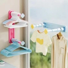 1pc Expandable Wall Mounted Storage No-Drill Rack, Space Saving Balcony Organizer, Clothes Hanger Hanging Hook, Spring, Minimalist, Summer Tops