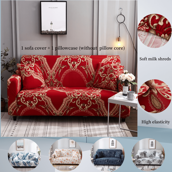 1 pieza Funda elástica de sofá de seda estampada (se incluye la funda de almohada, sin relleno de almohada), con patrón floral vintage, funda de sofá resistente a mascotas, para dormitorio, oficina, sala de estar, decoración del hogar, suave y transpirable