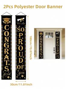 2件套黑金毕业季挂旗、横幅、门帘，祝贺2025届毕业生，我们为你们感到骄傲！适用于毕业典礼派对背景装饰、户外装饰、教室装饰、门帘等。 - 畢業季門聯 - 查看 5