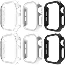 Juego de 6 fundas protectoras serie 10 de 42 mm y 46 mm, compatibles con relojes de la serie 9/8/7 de 41 mm y 45 mm, de policarbonato duro con diseño hueco, fácil de instalar, protección del marco multicolor - Color transparente + color transparente + plata + plata + negro + negro - Ver 1