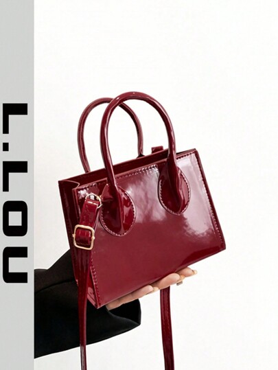 Mini Fashionable Solid Color Patent Leather Women's Handbag For Multiple Usage, Vintage New Year And Spring Festival Style Bag For Women, Perfect For Every Occasion, Fashionable Burgundy Bag, Retro Inspired Bag For Women