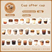 1 Roll MINI Coffee And Bread Doughnut Pattern Stickers On Roll Cutting Decor Sketchbook Aesthetics Scrapbooking DIY Collage Card Material Washi Tape Office & School Supplies