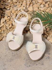 New Plus Size Women High Heel Sandals, Versatile Thick Heel Platform Sandals With Bow, Solid Color Casual Pumps
