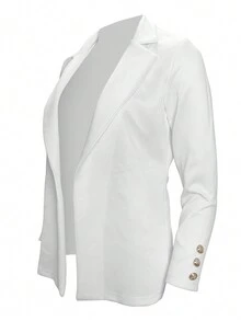 1pc Women Elegant Solid Color Lapel Collar Button Up Coat, Spring/Autumn - White - View 3
