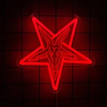Baphomet Gothic Neon Sign, LED Signs Gothic Satan Sigil Halloween Neon Signs For Wall Decor, Lamb Demons Neon Light Signs For Halloween Home Bedroom Dorm College Party,USB Power Supply Can Be Reused, Comes With Accessories, And Is Easy To Install. - Red - View 8