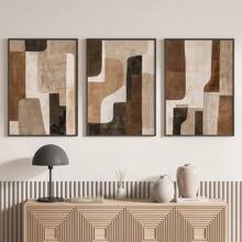 Conjunto de 3 cuadros abstractos en tonos marrones y beige neutros, grandes impresiones de arte abstracto en lienzo, decoración de pared moderna bohemia, decoración de primavera, decoración de interiores, obra de arte para sala de estar, dormitorio, cocina, bar, cafetería, oficina, pasillo, decoración del hogar y de la habitación, sin marco