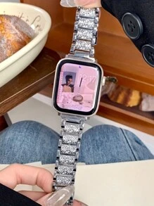 1pc Compatible With Apple WatchBand Rose Gold 38mm 40mm 41mm 42mm 44mm 45mm 49mm 46mm Women's Jewelry Replacement Metal Wristband Shiny For S9 S10 Rhinestone Set Vintage Apple Watch With Metal Apple Watch With Ultra2/3/1 For 10/9/8/7/6/5/4/3/2/1 Applewatch Rhinestone Set Girl Premium Induction Metal Watch Strap Apple Watch Accessories Watch Band