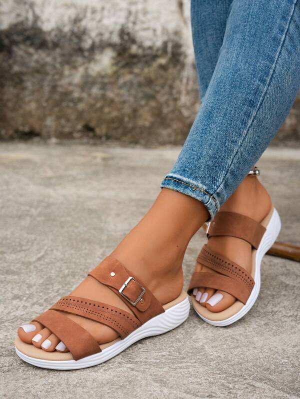 Damen Große Größen Lässig Klotsohle Pantoffeln, 2025 Neu Vintage Mutter Schuhe Mode Flache Sandalen