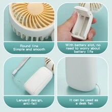1 pieza Mini ventilador portátil a batería para volver al colegio, funciona con 2 pilas AAA (no incluidas), viene con cordón