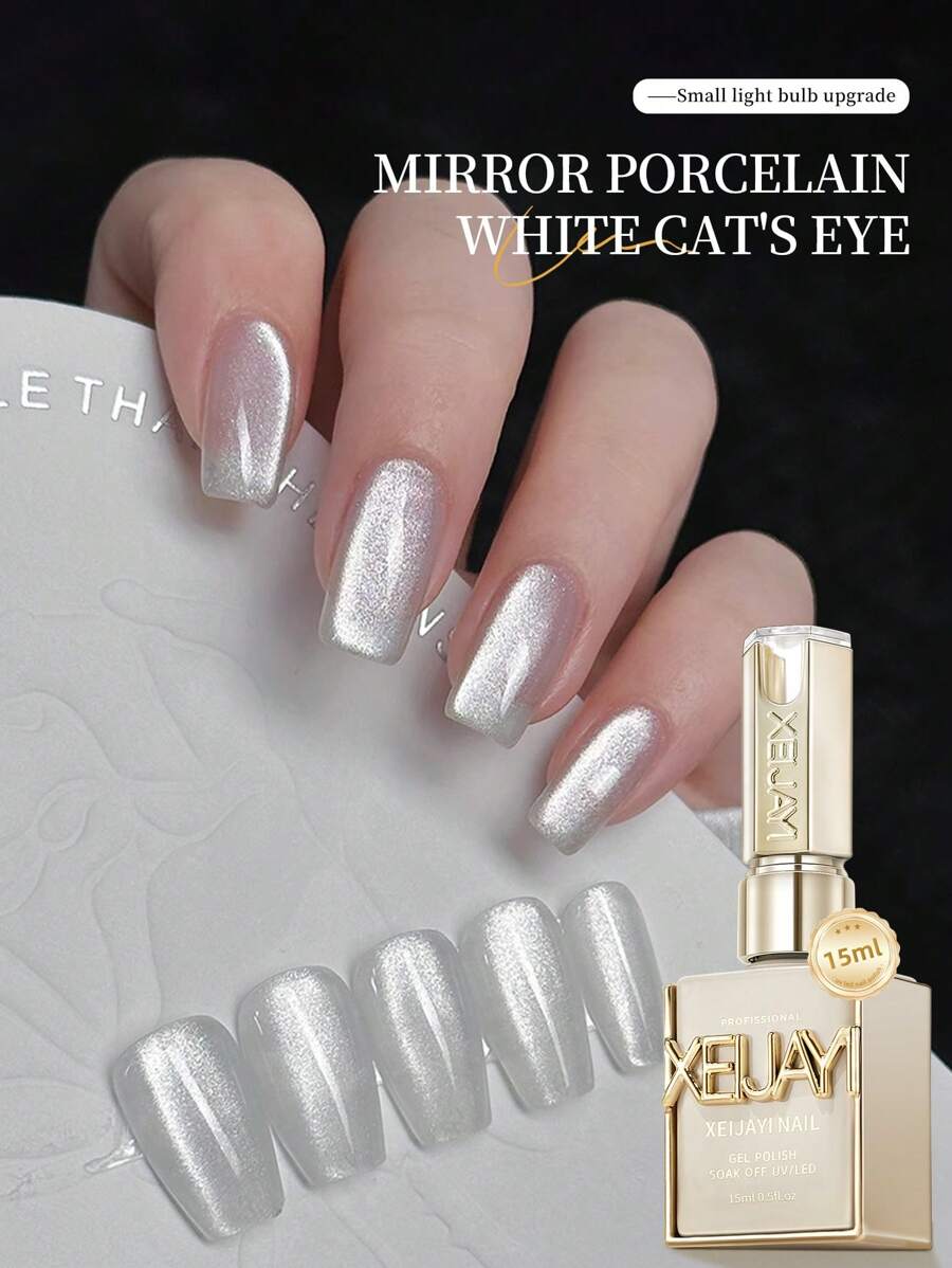 XEIJAYI 1Pc Mirror Porcelain White Cat Eye Nail Gel Polish Soak Off UV LED Gel Varnish Nail Art At Home For Women-No Magnetic Stick Included - White - View 1