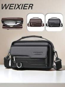 复古男女通用斜挎包，PU 皮革单肩/斜挎包，男士吊带胸包，学生背包，腰包，手提包，多口袋大容量，可调节肩带，方便商务、通勤、购物、赠送朋友和家人、生日、节日 - 彩色 - 查看 2