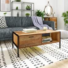 Loft & Luv Montana Indoor Wood & Metal Coffee Table, Rustic Raw Wood Look - 1 - View 1