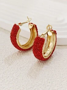 1 đôi bông tai kim cương giả nhiều màu sắc hình học phóng đại (Màu kim cương giả là ngẫu nhiên) - Đỏ - Xem 5