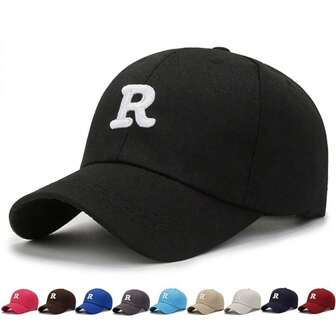 1 件装字母休闲街头风格涤纶刺绣金属装饰户外防晒棒球帽，四季皆宜