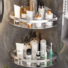 1 pieza Estantería triangular multifuncional para baño y cocina, estantería de almacenamiento de esquina montada en la pared para el baño, organizador de suministros de baño, estantería de almacenamiento de cosméticos, estantería de almacenamiento de esquina para la cocina sin necesidad de taladrar, de vuelta al colegio