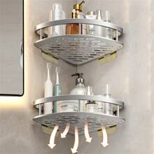 1 pieza Estantería triangular multifuncional para baño y cocina, estantería de almacenamiento de esquina montada en la pared para el baño, organizador de suministros de baño, estantería de almacenamiento de cosméticos, estantería de almacenamiento de esquina para la cocina sin necesidad de taladrar, de vuelta al colegio