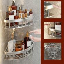1 pieza Estantería triangular multifuncional para baño y cocina, estantería de almacenamiento de esquina montada en la pared para el baño, organizador de suministros de baño, estantería de almacenamiento de cosméticos, estantería de almacenamiento de esquina para la cocina sin necesidad de taladrar, de vuelta al colegio