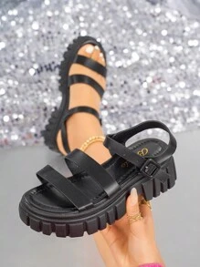 Women's Flat Sandals, Thick Sole Buckle Strap, Comfortable Soft Bottom Beach Casual Flat Sandals