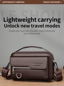 复古男女通用斜挎包，PU 皮革单肩/斜挎包，男士吊带胸包，学生背包，腰包，手提包，多口袋大容量，可调节肩带，方便商务、通勤、购物、赠送朋友和家人、生日、节日 - 彩色 - 查看 8