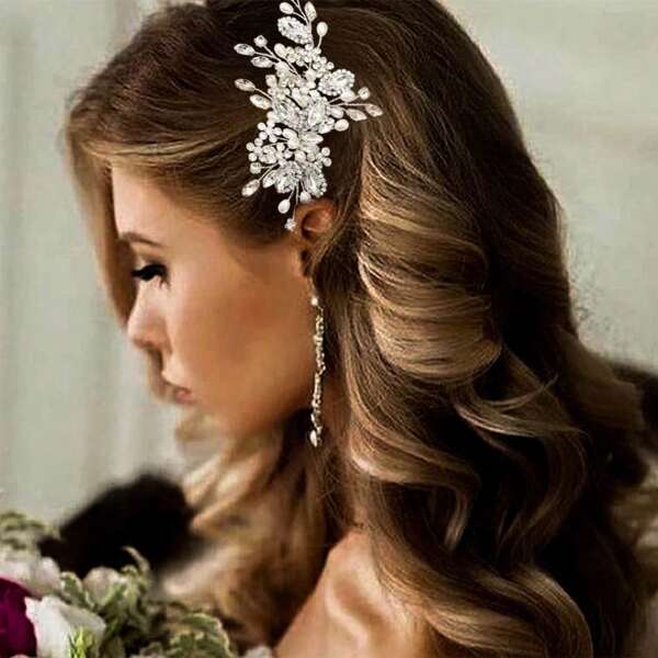 1pc Crystal Hair Clip, Bridal Wedding Party Hair Accessories, Women & Girls Pearl Hair Slides