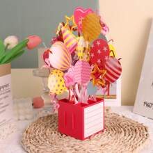 1 stuk Happy Birthday Pop-Up Box-kaart, handgemaakte 3D-ballonverjaardagskaarten met een klein briefje om te schrijven en een envelop, woondecoratie, feestbenodigdheden, Moederdag, cadeau voor moeders, terug naar school, schoolbenodigdheden