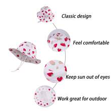 Sun Protection Hat For Kids Toddler Boys Girls Wide Brim Summer Play Hat Cotton Baby Bucket Hat With Chin Strap - Girls Short Brim Basin Hat - Strawberry On White - View 2