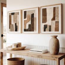 Conjunto de 3 cuadros abstractos en tonos marrones y beige neutros, grandes impresiones de arte abstracto en lienzo, decoración de pared moderna bohemia, decoración de primavera, decoración de interiores, obra de arte para sala de estar, dormitorio, cocina, bar, cafetería, oficina, pasillo, decoración del hogar y de la habitación, sin marco