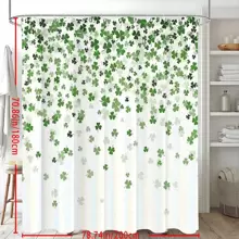 St. Patrick's Day Green Shamrock Bath Drapery Set With Hooks, Machine Washable, Cartoon Pattern, Grommet Eyelet Top, Water-Resistant Polyester, Woven Art Theme Novelty Bath Decor For All Seasons, Women Valentine Gift Birthday Boyfriend Girlfriend Home Bathroom Decor Summer Bathroom Accessories Back To School