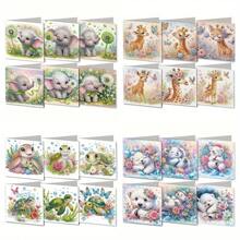 6pcs/Set DIY Diamond Painting Greeting Cards Kit - Elephant, Sea Turtle, Giraffe, Bear - Round & Speial Shaped Diamond Art Cards On Paper - Animal Themed Craft For Expressing Love & Sentiment - Multicolor - View 2