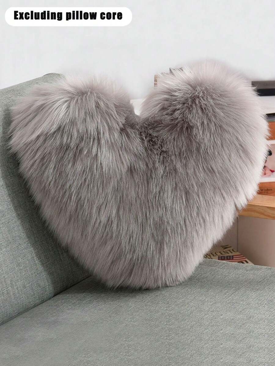 1pc Heart Shaped Cushion Cover Without Filler - Grey - View 1