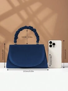 REMANLAND 1 件优雅海军蓝灯芯绒手提包，磁性按扣闭合褶皱腕包适合女性日常使用、生日派对、婚礼、女士最佳礼物和情人节 - 藏蓝色 - 查看 3