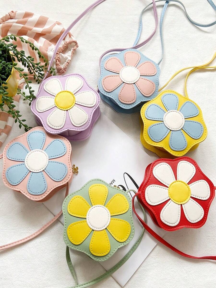 1pc Young Girl PU Leather Zipper Closure Cute Floral Mini Crossbody Bag, Suitable For Daily Use - Flowers - View 1