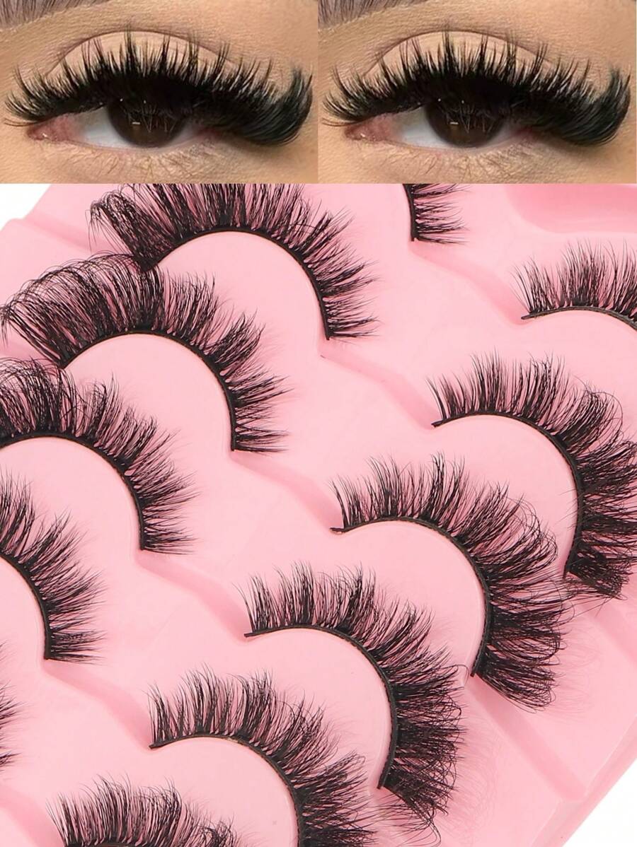 Limete Eyelash 7對W68假睫毛，自然長度/外角長度，8mm-18mm，透明柔軟C/D色，豐盈捲翹仿貂毛睫毛，狐狸眼風格，濃密且自然，適合派對、女性與女孩禮物、Cosplay活動等