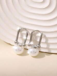 奢华仿珍珠环状耳环 - 925 纯银，防过敏，优雅奢华的风格，精致的设计，适合任何场合的女性的完美礼物 - 銀色 - 查看 4