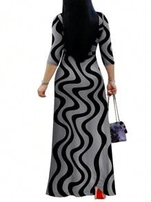 2026 Women's V-Neck Cinched Waist Dress, Spring/Summer - Grey - View 5