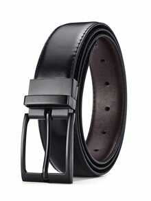 1 条男士时尚欧美款皮带，休闲商务双面扣腰带，适合商务休闲牛仔裤 - 黑色 - 查看 4