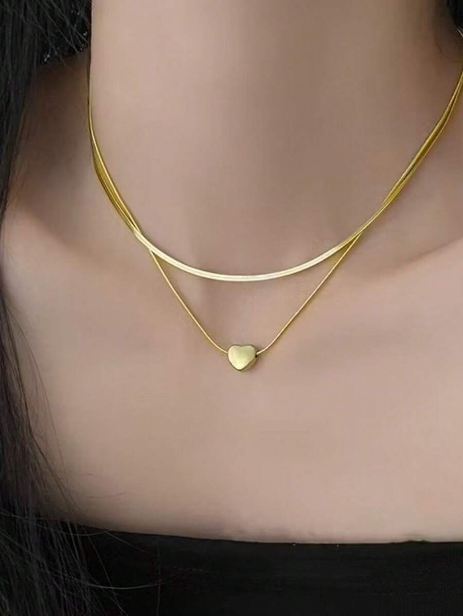 KIT 2 Laminated Choker Necklace + Necklace With Heart Point Plated In 925 Silver And 18K Gold - 金色 - 查看 1
