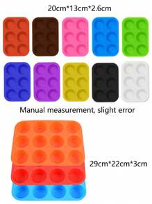 1 件 6/12 杯硅胶松饼盘，用于制作蛋糕、松饼、巧克力、面包、蛋挞和其他甜点，圆形松饼杯饼干蛋糕烘焙硅胶模具、冰淇淋果冻模具、香薰蜡烛模具 - 彩色 - 查看 4