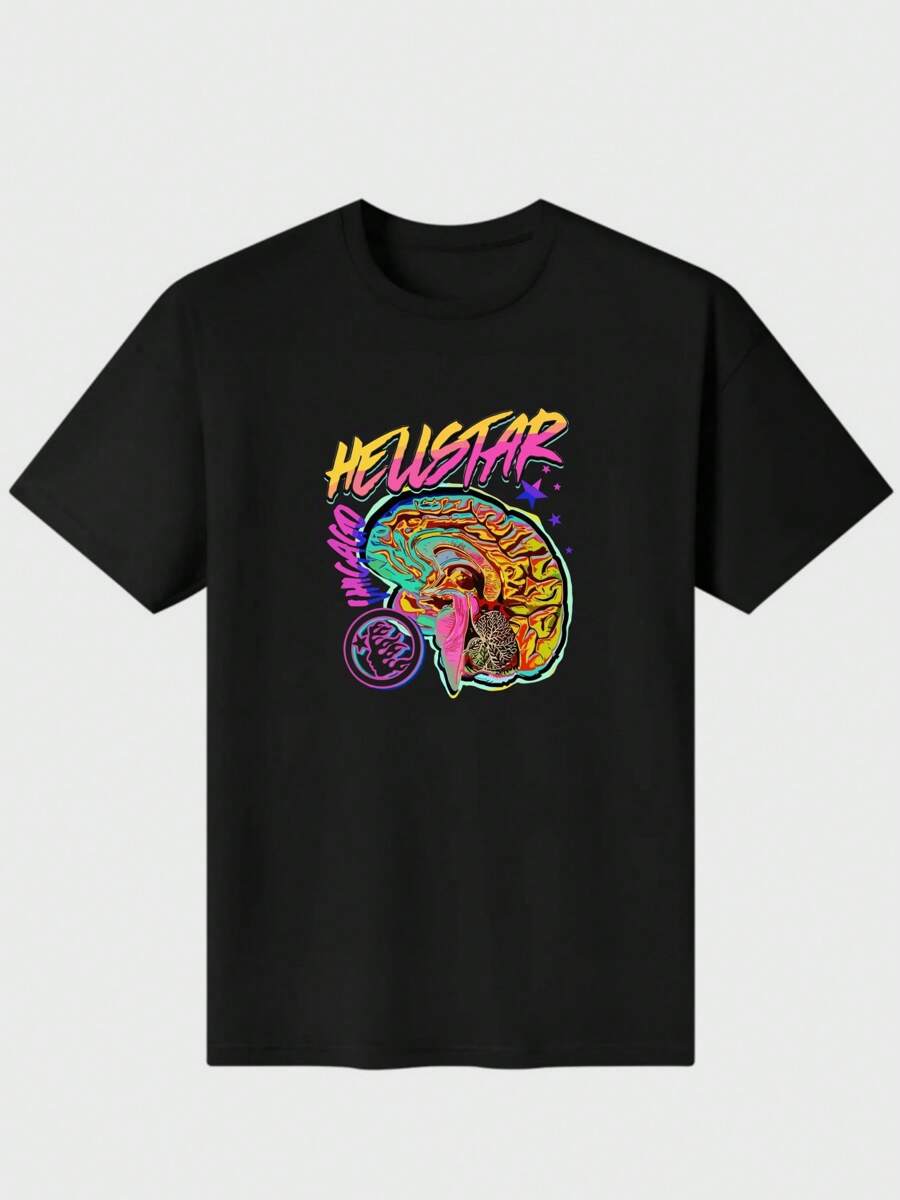 Sopula Fun Color Brain Graphic , Soft & Lightweight Skin-Friendly 100% Cotton T Shirt - Black - View 1
