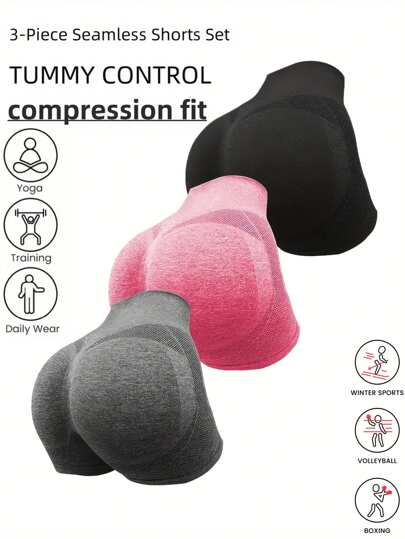 3pcs Seamless High Waist Shaping Shorts Sculpting Waist Butt Lifter Fashionable Fitness Biker Shorts For Women Gym Shorts