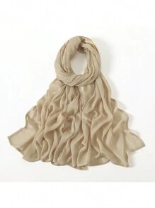 2pcs/1pc Wide-Brim Chiffon Scarf For Women, Fashionable Breathable Long Scarf, Muslim Hijab Headscarf, Suitable For Daily Comfortable And Versatile Wear